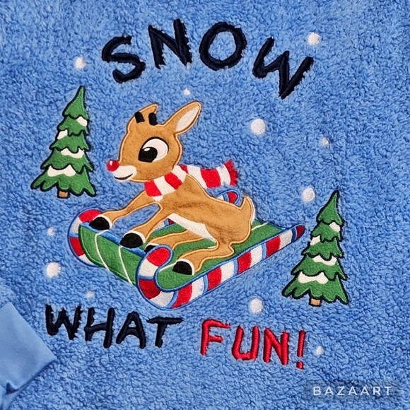 Ugly Christmas Fluffy Soft Fleece  Blue Grafic Sweat Shirt Size M - Picture 3 of 5